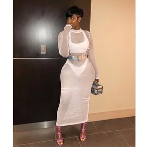 white fishnet dress long sleeve